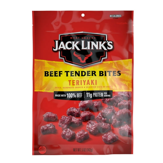 Jack Link’s Teriyaki Beef Tender Bites, Made with 100% Beef, 5 Ounce, Resealable Bag