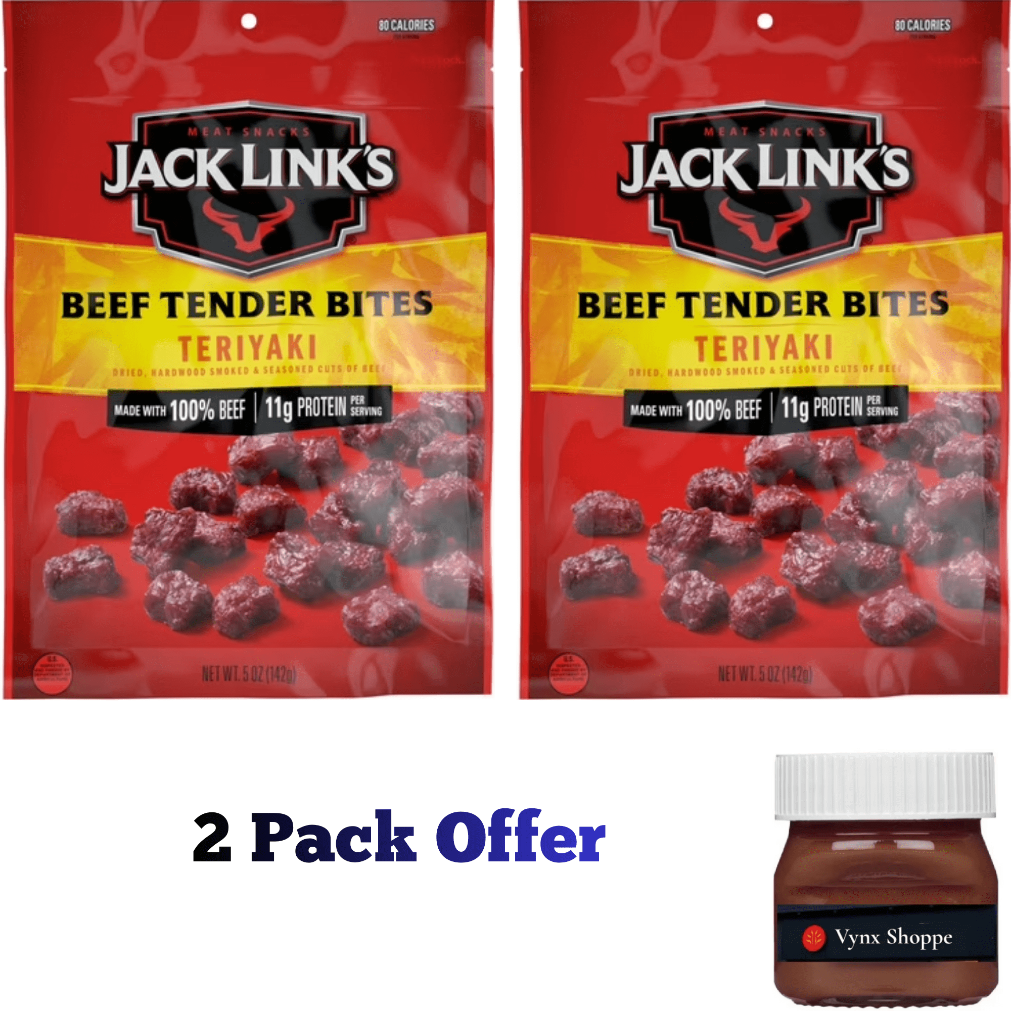 Jack Link’s Teriyaki Beef Tender Bites, Made with 100% Beef, 5 Ounce, Resealable Bag