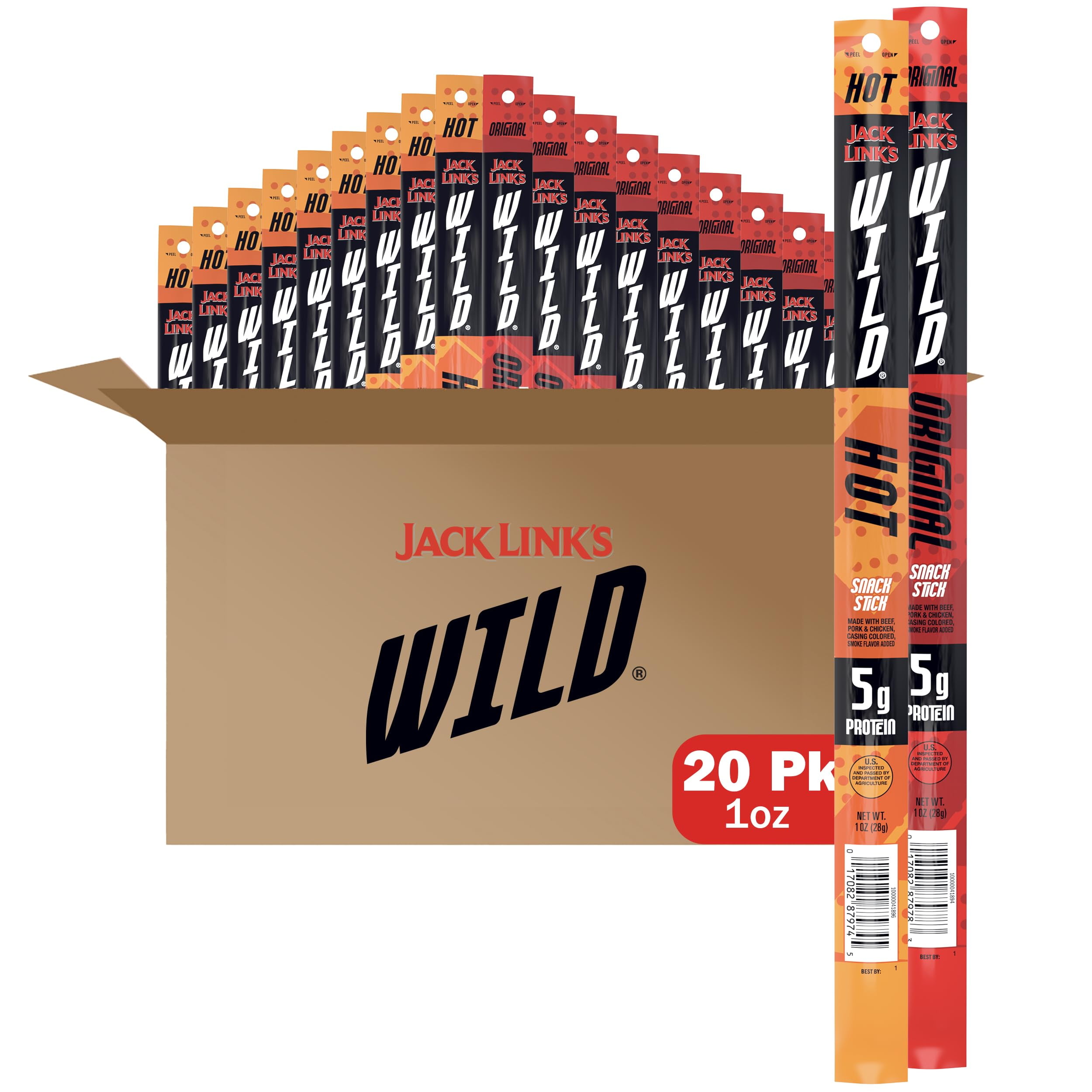Jack Link's WILD Snack BCF26 Sticks, Original and Hot Variety Pack ...