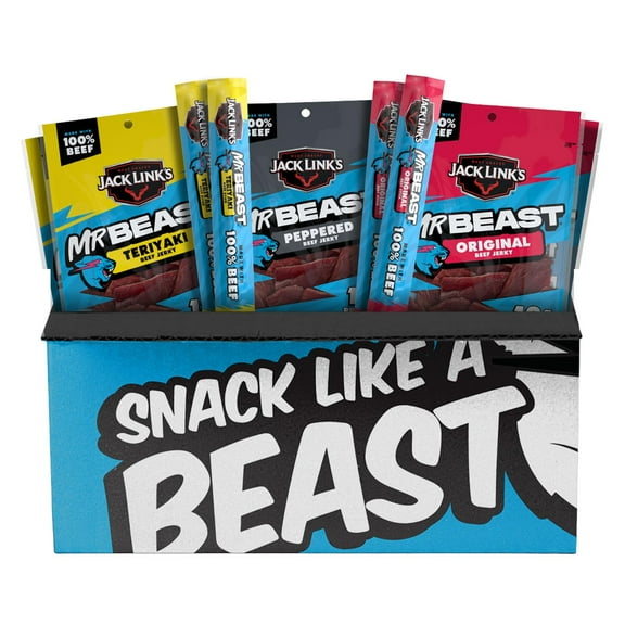 Jack Links x MrBeast Beef Jerky Variety Box, As Seen on Beast Games, Made with 100% Real Beef, Jerky Bags, Beef Sticks, Pantry-Ready Snacks, 9 Count Variety Pack