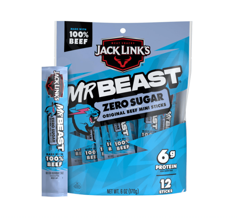Jack Link’s x MrBeast Beef Sticks Zero Sugar Mini 6g Protein 100% Real Beef As Seen on Beast Games 12 Count