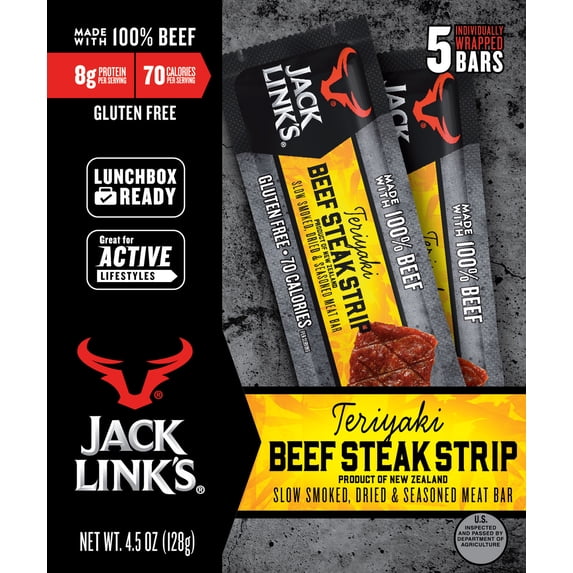 Jack Links 100% Beef Teriyaki Steak Bars 4.5oz 5 Count Multipack Box