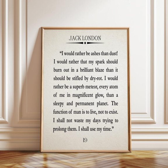 Jack London Life Quote Adventure Message Motivational Art, Unframed Paper Poster 8x10in
