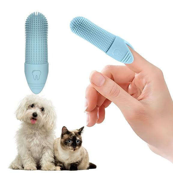 Jack & Milo Soft Silicone Finger Toothbrush for Small Dogs, Puppies & Cats - Gentle & Effective Oral Care - Blue