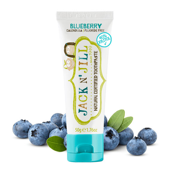 Jack N Jill Natural Certified Kids & Baby Toothpaste, Blueberry Flavor, Fluoride-Free, Safe if Swallowed When Used as Directed, 1.76 oz Tube