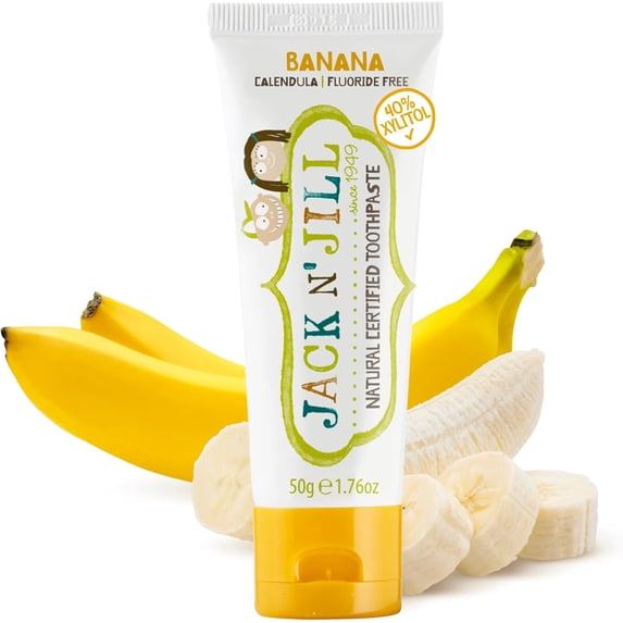 Jack N’ Jill Natural Certified Kids & Baby Toothpaste, Banana Flavor, Fluoride-Free, Safe if Swallowed When Used as Directed, 1.76 oz Tube