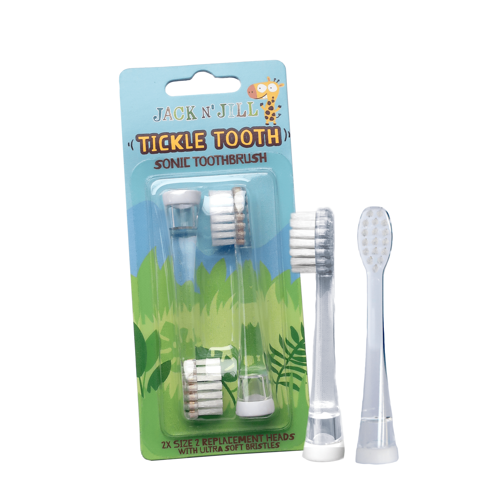 Jack N' Jill Tickle Tooth Sonic Electric Toothbrush Replacement Heads - Gentle Cleaning, Made for Tiny Teeth, LED Inspection Light, Extra Soft Bristles, for Babies & Kids - (1 Pack - Set of 2)