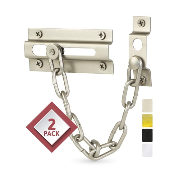 Jack N'drill 2 Pack Door Chain Lock With Extended Length Proof Safety Heavy Duty Locks Foride And Extra Front (satin Nickel)