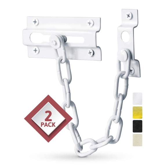 Jack N'drill 2 Pack Door Chain Lock With Extended Length Proof Safety Heavy Duty Locks Foride And Extra Front (white)