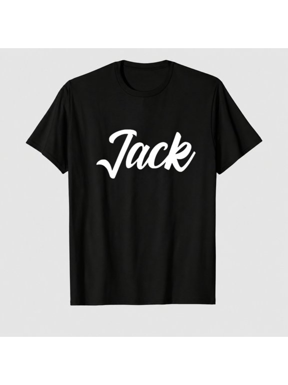Jack Name Graphic T-Shirt, Simple Script Letter Print 100% Cotton Casual Short Sleeve Shirt