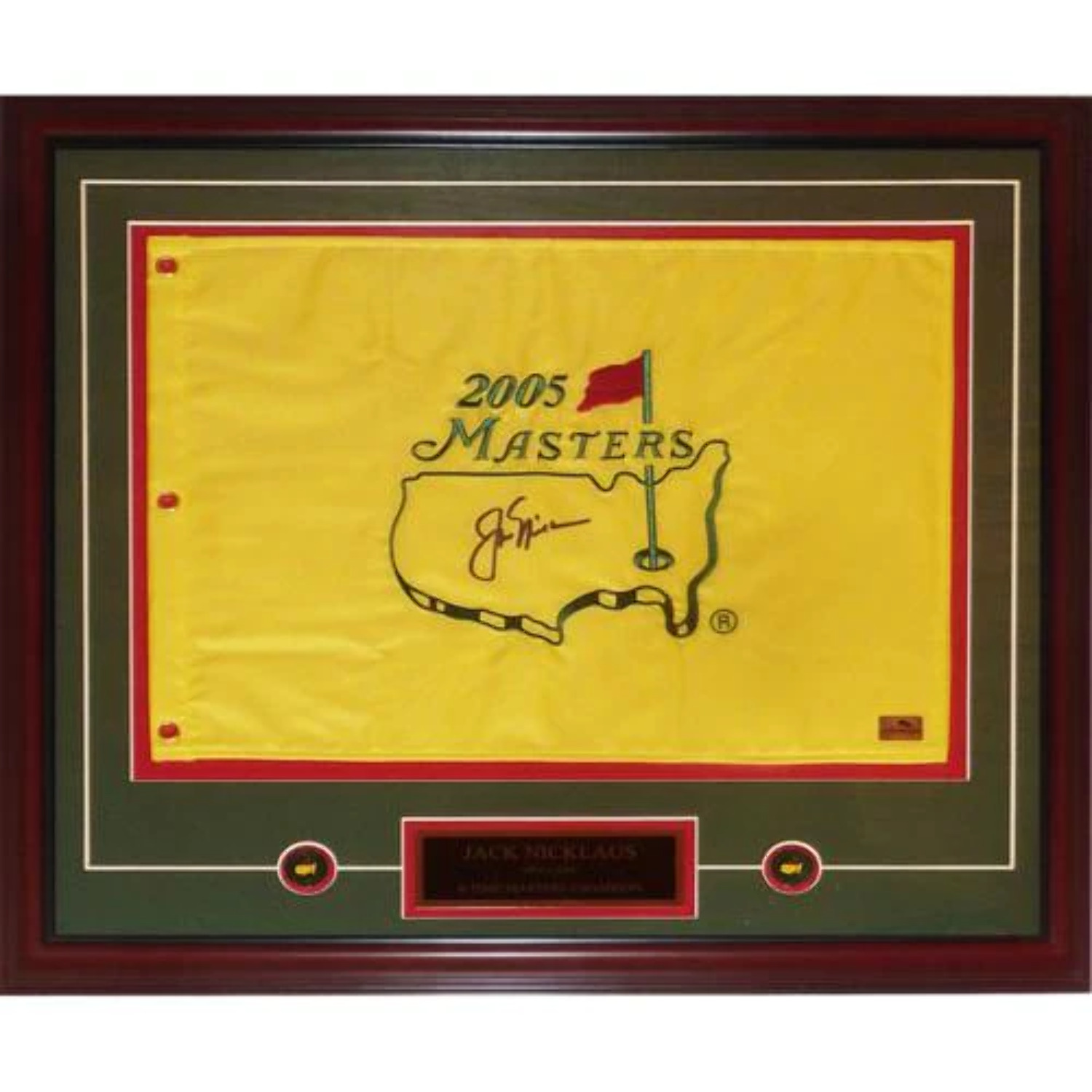 Jack Nicklaus Autographed 2005 Masters Golf Pin Flag Deluxe Framed with