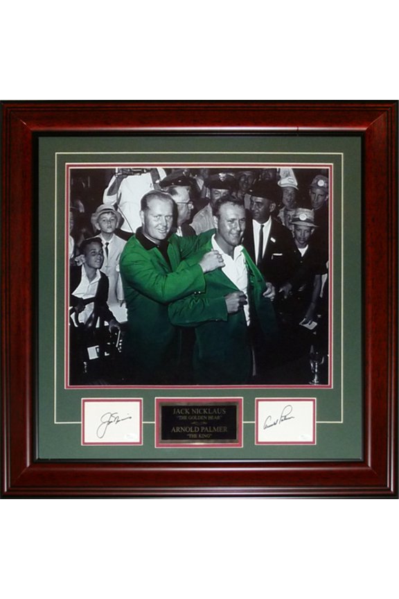 Jack Nicklaus and Arnold Palmer Dual Autographed (Masters Green Jackets 16x20) Deluxe Framed Piece - JSA