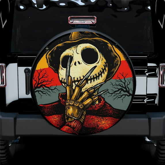 Jack Nightmare By Christmas Fredy Skelling Kruger Waterproof Fabric Spare Tire Cover, Halloween Tire For Suv Rv Camper Trailer Truck 14 15 16 17 18In. Horror Movies Car Decor Gifts For Campers