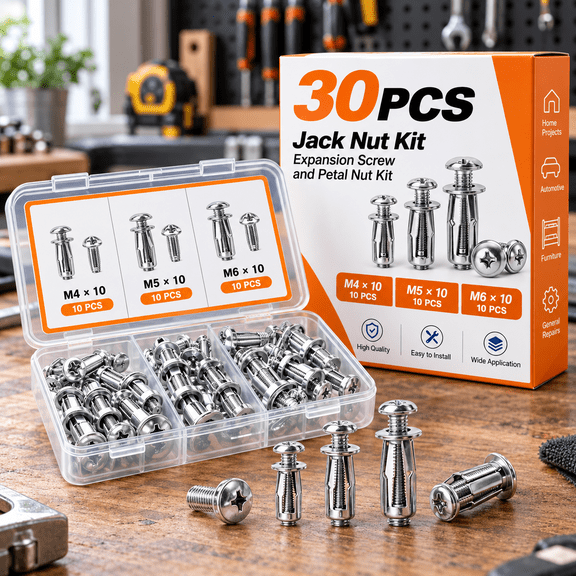 Jack Nut Kit with Screws, 30/40/90PCS M4 M5 M6 Zinc-Plated Carbon Steel Petal Expansion Nuts for Hollow Walls, Sheet Metal, Automotive and Furniture Repair