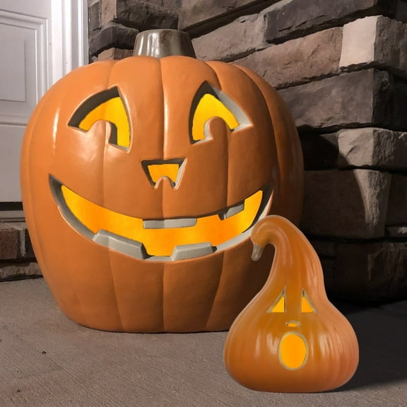 Jack O Lantern - 12in+21in Large Halloween Pumpkin Lights with Pre-lit LED Bulbs for Garden, Patio, Front Door Decor