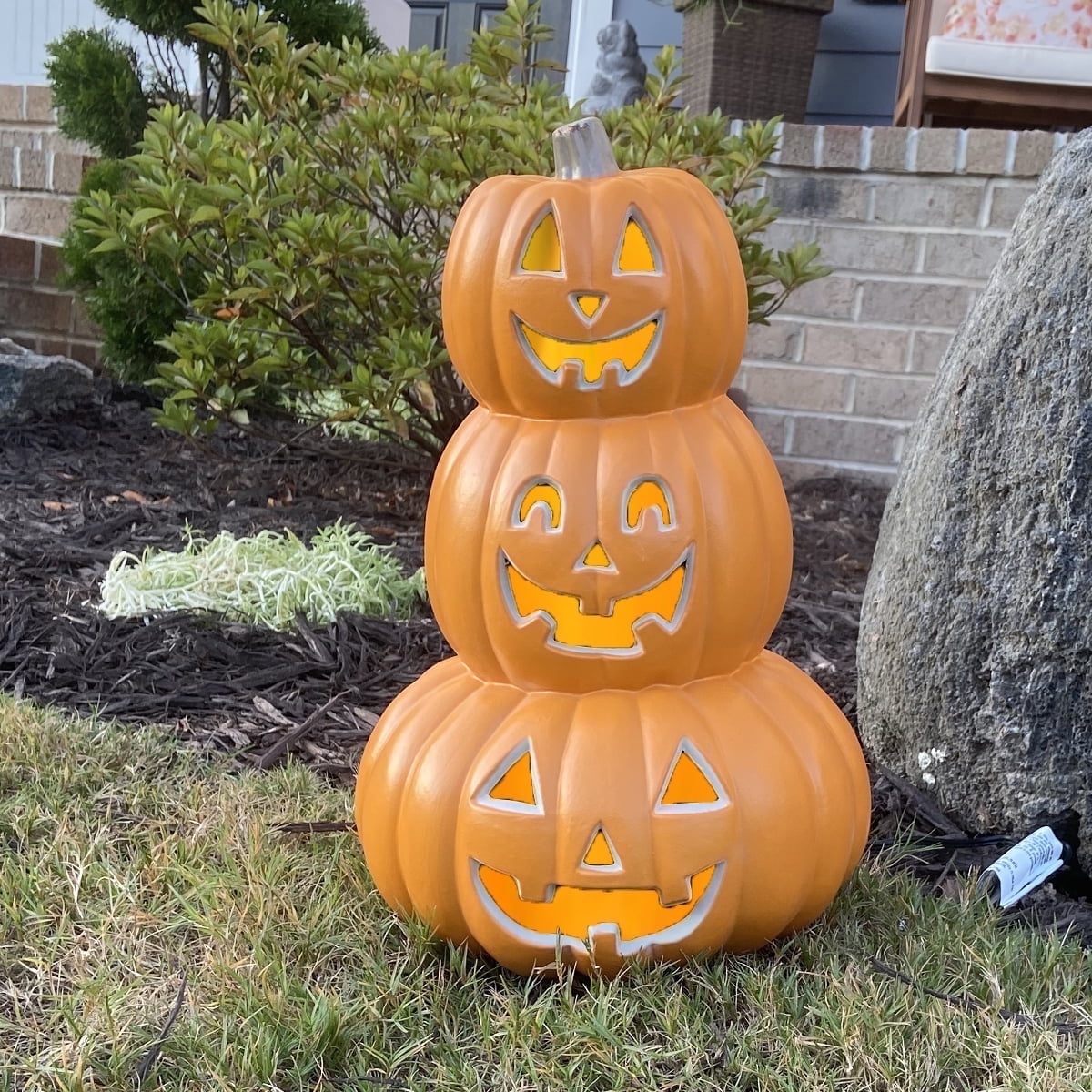 14in Large Halloween Pumpkin Decor, 3-Tier Jack O Lantern Light Up for ...