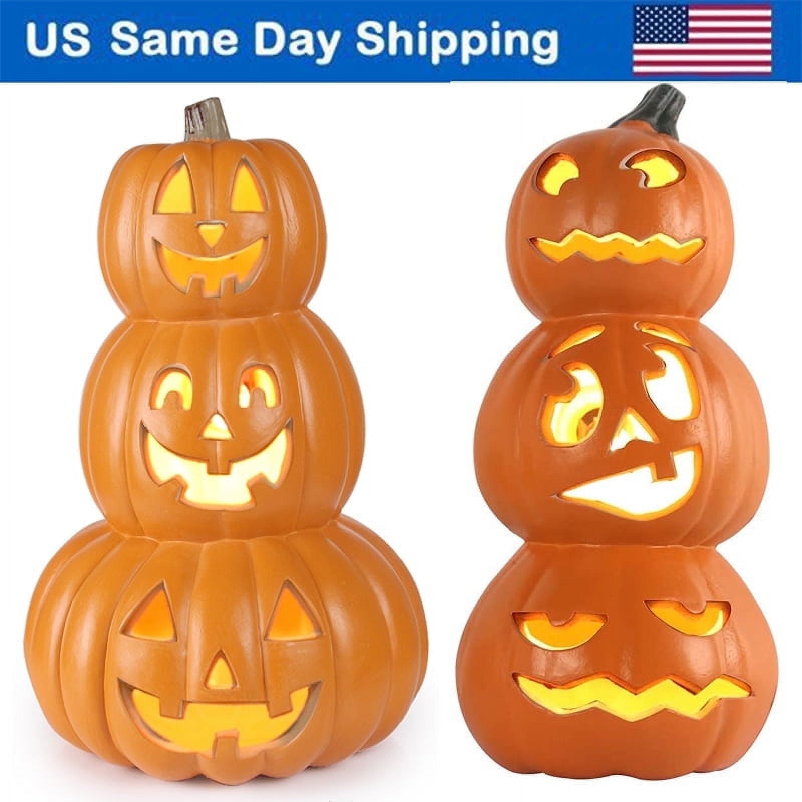 Large Light Up Jack O Lantern 14in+15in 3 Tiers 2Pack, Indoor & Outdoor ...