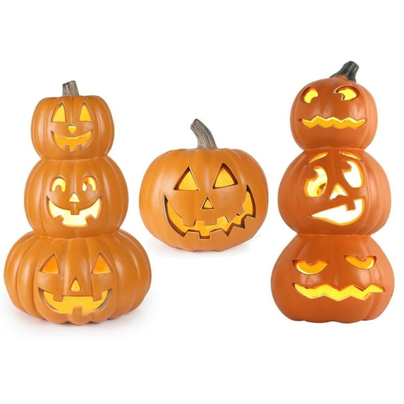 Gamexcel Jack O' Lantern Halloween Pumpkin Lanterns, 3 Pieces, 10"+14"+15", Orange