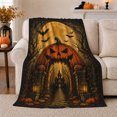 thumbnail image 1 of Jack O Lantern Arch with Bats Haunted House and Glowing Moon, Spooky Gothic Halloween Style for Halloween Lovers, Warm Flannel Blanket for Living Room and Playroom, Halloween Gift, Home Decor, 1 of 6