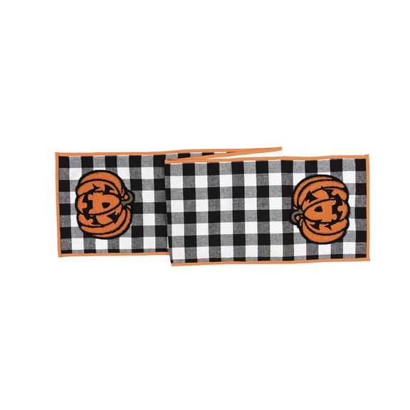 Jack-O-Lantern Check Halloween Pumpkin Table Runner 13" x 72"