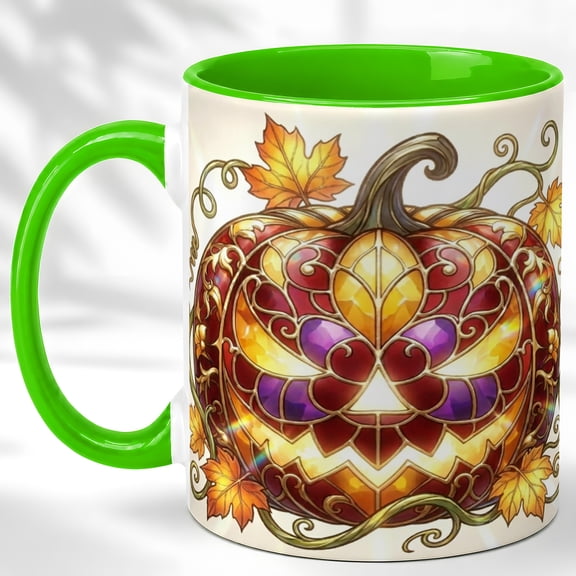 Jack O Lantern Coffee Mug, Autumn Pumpkin Mug, Ceramic 11 oz