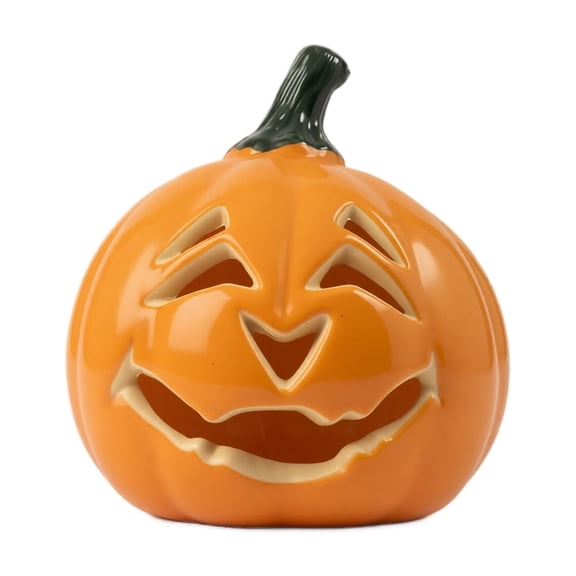 Jack O Lantern Decor Light Up Halloween Decorations Ceramic Pumpkin Decor Indoor Outdoor Spooky Home Accent for Halloween Party Mantel Window Orange 1 Piece