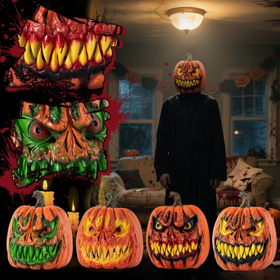 Jack O Lantern Decor Scary Evil Pumpkin Indoor Outdoor Spooky Halloween Prop for Haunted House Tabletop Porch Display Decorative 13 X 12 X 6 Inch 1 Piece