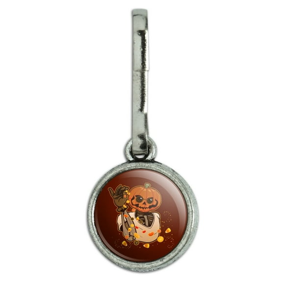 Jack O Lantern Halloween Candy Sugar Salt Bae Pumpkin Antiqued Charm Clothes Purse Suitcase Backpack Zipper Pull Aid