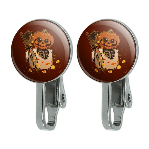 Jack O Lantern Halloween Candy Sugar Salt Bae Pumpkin Novelty Clip-On Stud Earrings