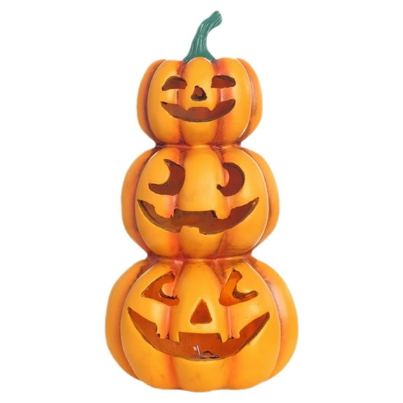 Jack-O'-Lantern-Halloween Decorations-Halloween Jack O Pumpkin with Light Stacked for Front Porch Table Centerpieces 3 Tiers 9.5"