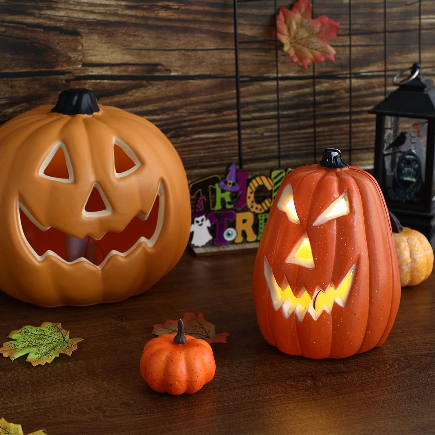 Jack-O-Lantern Halloween Light Orange Pumpkin Lights LED Battery Bright ...