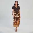 thumbnail image 1 of Jack-O'-Lantern Halloween Pumpkin Printed Short Sleeve Maxi Dress, Halloween Decorative Fashion Summer Maxi Dress For Women, 1 of 4