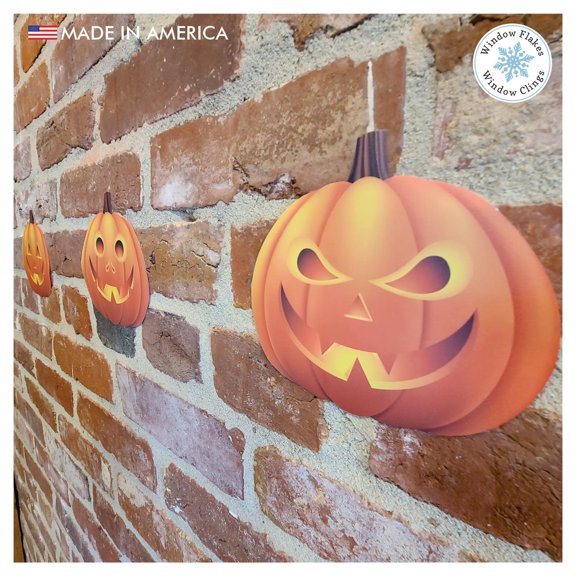 4 x 12" Large Pumpkin Fall Decals. Clings to Walls, Wallpaper, Brick, Glass. No Adhesive. Recyclable.