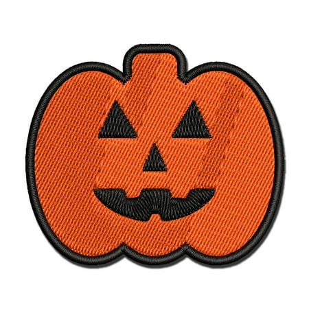 Jack O'Lantern Happy Halloween Pumpkin Applique Multi-Color Embroidered Iron-On Patch - 2.5 Inch Small