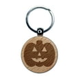 thumbnail image 1 of Jack O'Lantern Happy Halloween Pumpkin Round Keychain Charm Tag - Engraved Wood, 1 of 6