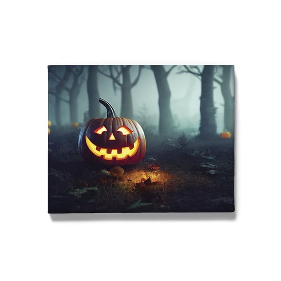 Jack-O-Lantern In Dark Forest Wrapped Canvas -Image by Shutterstock,