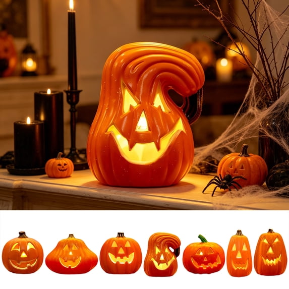 Jack O Lantern Lamp,Light Up Pumpkin,6×4 Inch Large Plastic Led Pumpkin Decoration For Indoor Outdoor Halloween Garden Decor.(F)