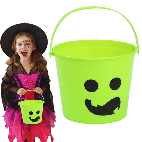 Jack-O-Lantern Plastic Halloween Candy Bucket Pail Reusable for Trick-or-Treat Party Event Decor