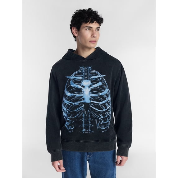 Halloween Oversized Fit Skeleton Rib Cage Graphic Fleece Hoodie Sweatshirt, Men's Sizes XS-4XLT