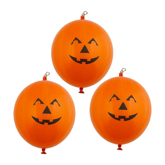 Jack-O’-Lantern Latex Punch Balls - 12 Pieces