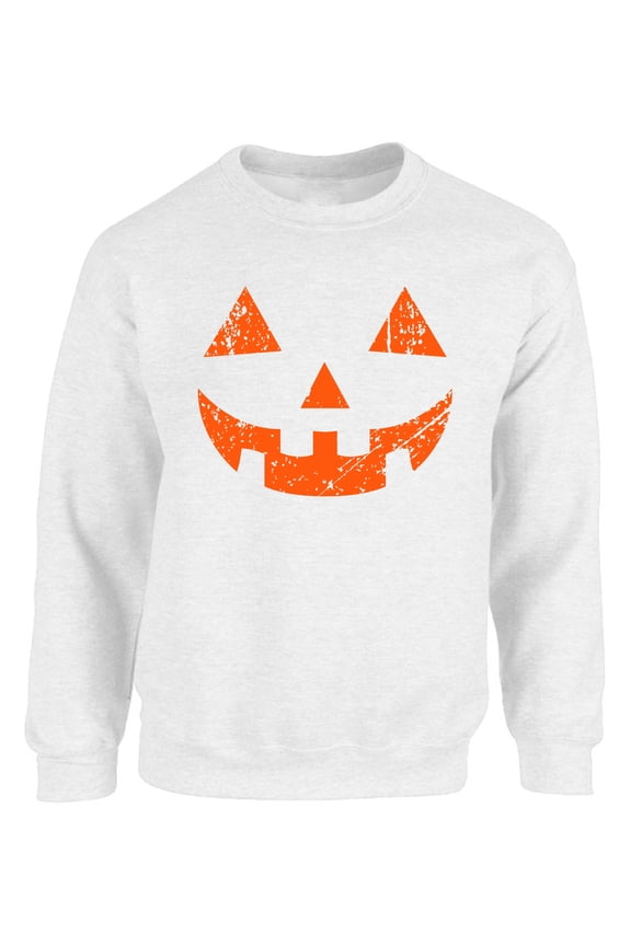 Jack O'Lantern Scary Pumpkin Face Unisex Sweatshirt Halloween Sweater for Her Him - S M L XL 2XL 3XL 4XL 5XL Graphic Tee - Women Men Crewneck Funny Happy Halloween Holiday Gift