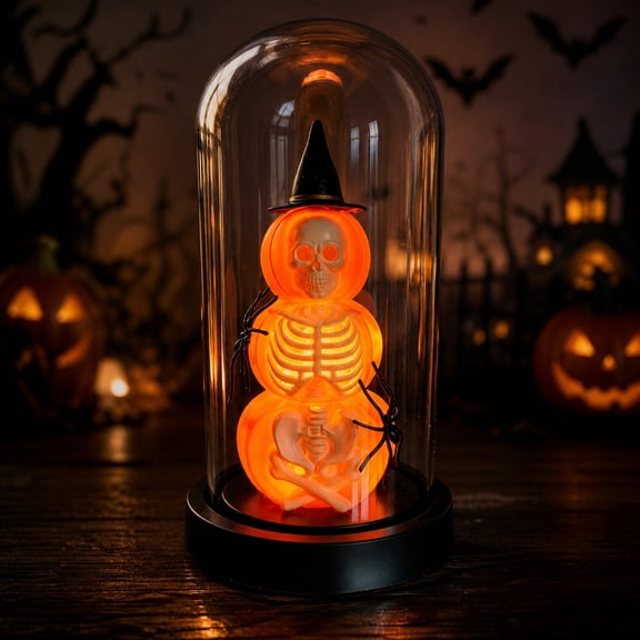 Jack O Lantern Skeleton Lights for Halloween Decorations, Battery Operated LED Glowing Skeleton Prop, for Spooky Haunted House Tabletop Centerpiece Decor,Purple