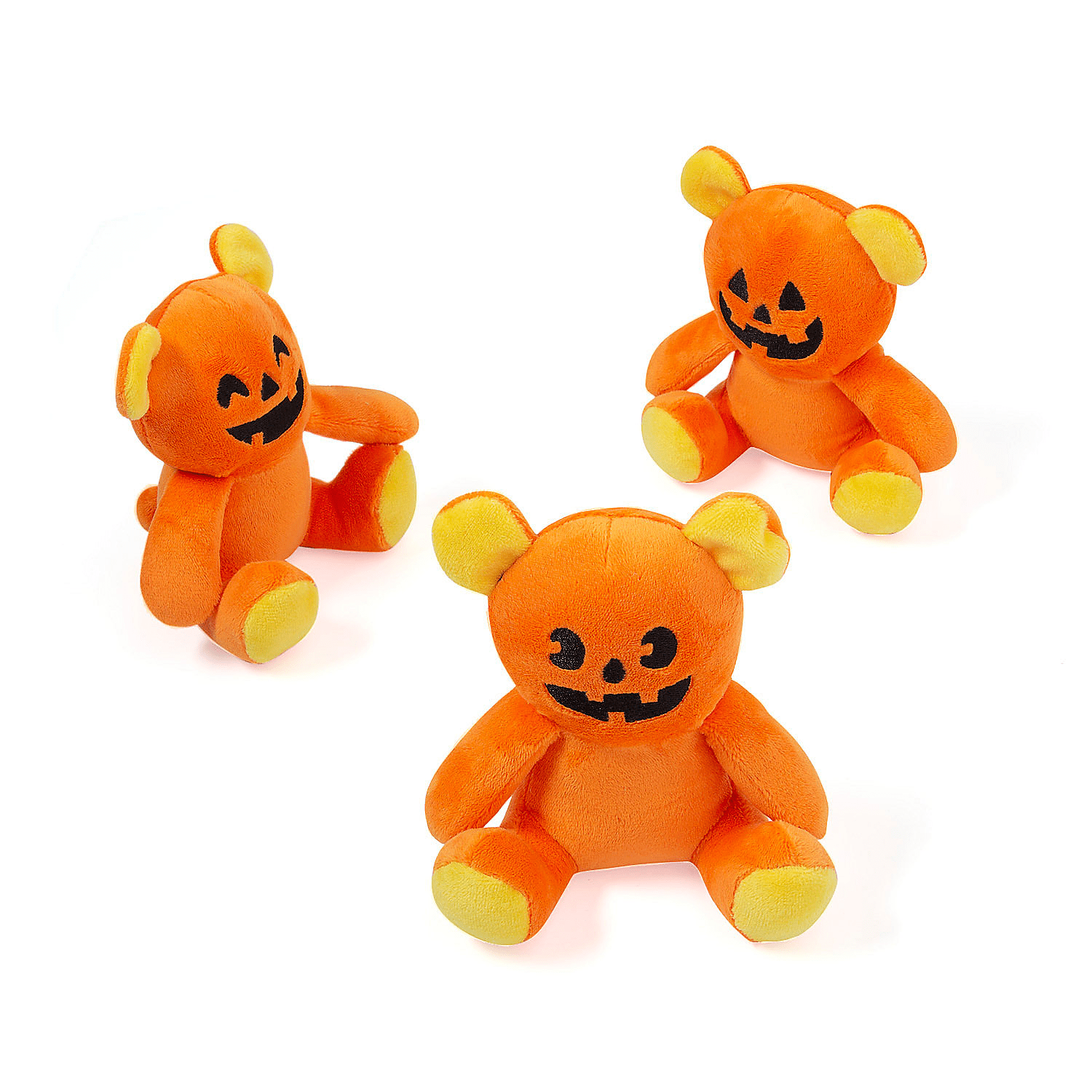 Halloween Jack-O'-Lantern Plush Bears, Orange and Yellow, Set of 12