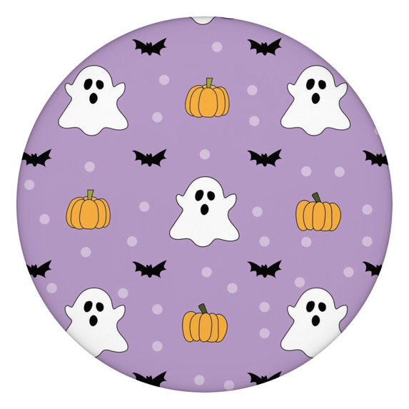 Jack O Lantern Themed Elastic Halloween Tablecloth for Round 44 Inch Table - Stretch Fit Washable Fabric for Party Decor