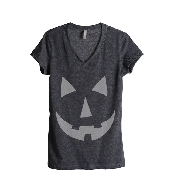 Jack 'O Lantern Women's Fashion Relaxed V-Neck T-Shirt Tee Charcoal Grey Large