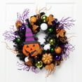 thumbnail image 1 of Northlight Jack-O-Lantern in Witch's Hat Glittered Halloween Pine Wreath - 24" - Unlit, 1 of 11