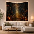 thumbnail image 1 of Jack O Lanterns Along a Webbed Shadowy Forest Path, Eerie Gothic for Dark Art Lovers, Spider Web Decor, Halloween Gift, Tapestry Wall Hanging for Bedroom and Den, 1 of 6