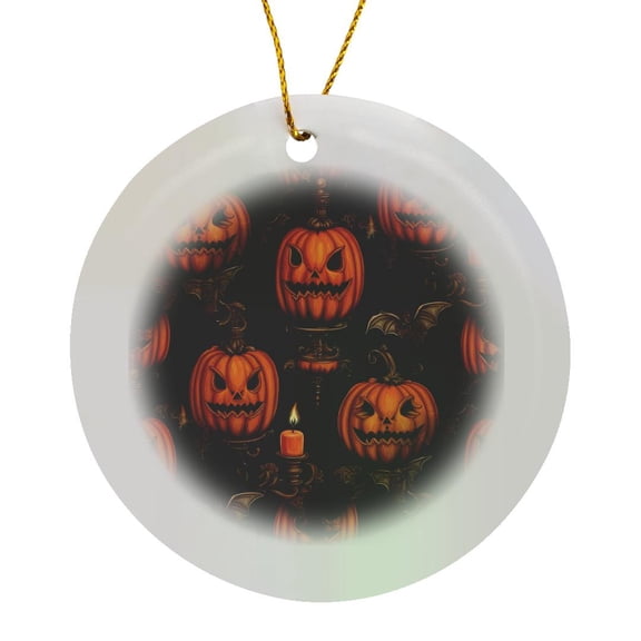 3drose, Jack O Lanterns, Flying Bats and Gothic Candle Sconce Cut Out, Circle Porcelain Ornament