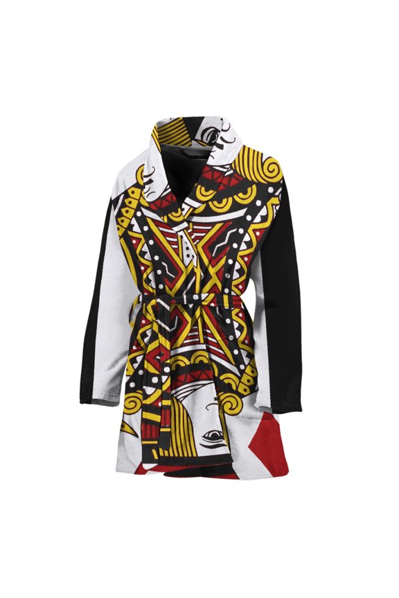 Jack Of Diamonds Playing Card Women Bathrobe One Size Univeral Fits, King Card Poker Fashion Lightweight Plush Fleece Long Robe For Women
