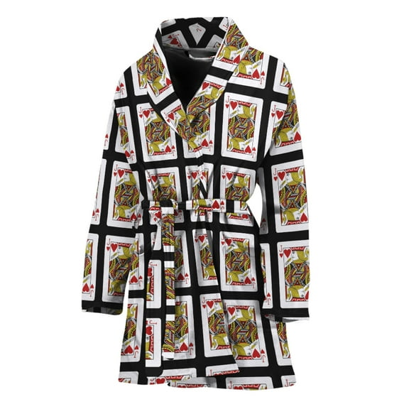 Jack Of Hearts Pattern Women Bathrobe One Size Univeral Fits Fashion Lightweight Plush Fleece Long Robe For Women